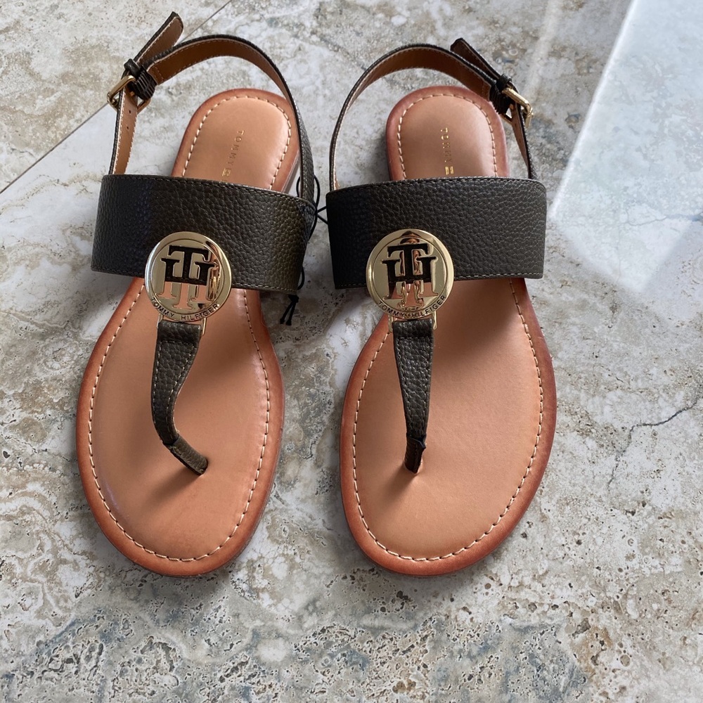 Tommy Hilfiger Leather Open Toe T Strap Sandals